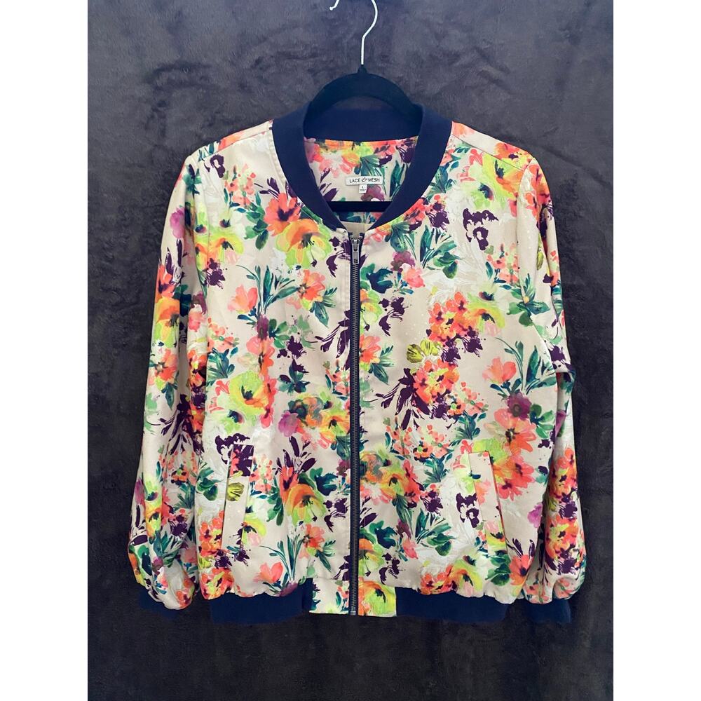 Lace & Mesh | Multicolor Floral Print Jacket | Women's Size Large